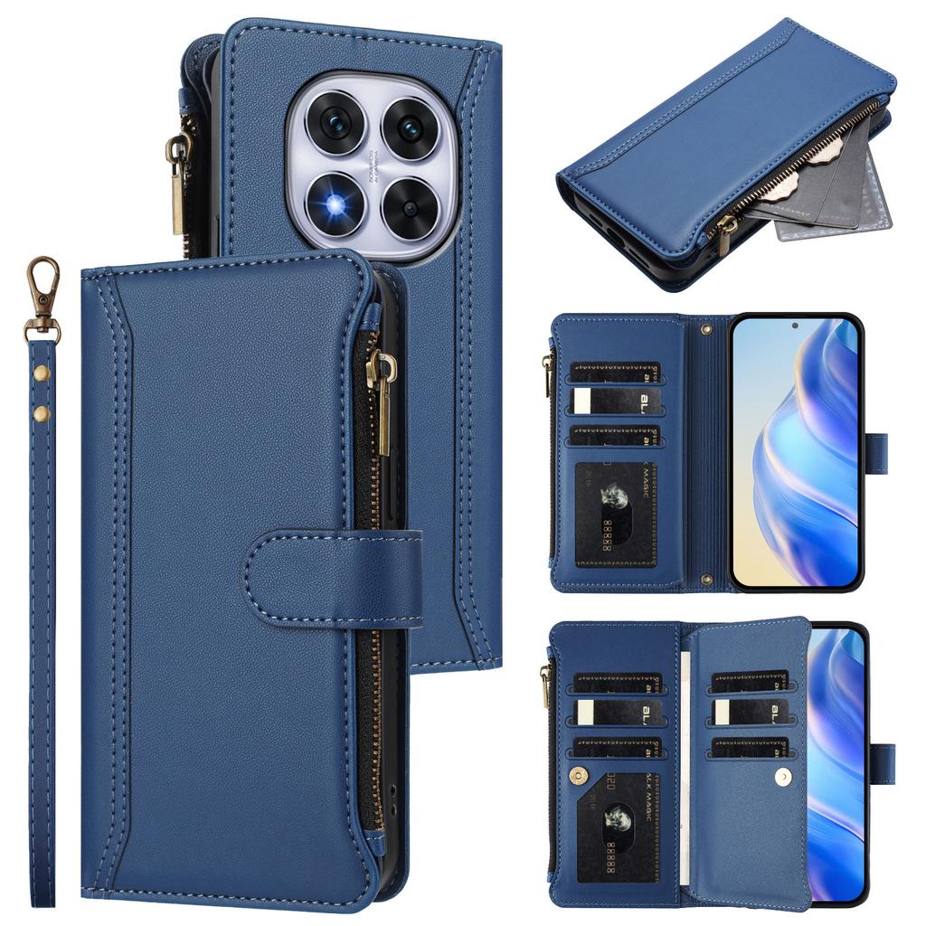 For Xiaomi Redmi Note 14 Pro 4G Leather Case 9 Card Slots Zipper Wallet Stand Phone Cover with Wrist Strap