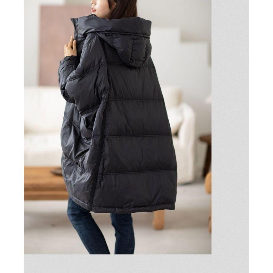 Women White Duck Down Jacket Casual Loose Over Size Autumn Winter Warm Outwear with Hood Korean Style Coat