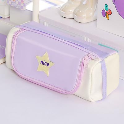 Durable Star Pattern Pen Bag Zipper Design Handheld Stationery Bag Large Capacity Pencil Case School Office