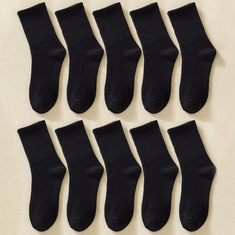 Soild Cotton Sports Socks Mid Calf Black White Stockings Soft Breathable Athletic Socks Soft Comfortable Solid Hosiery