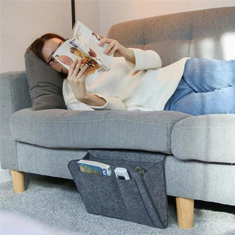 1Pc Felt Bedside Storage Bag Pouch Bed Desk Bag Sofa Remote Control Hanging Caddy Couch Storage Organizer Bed Holder Pockets