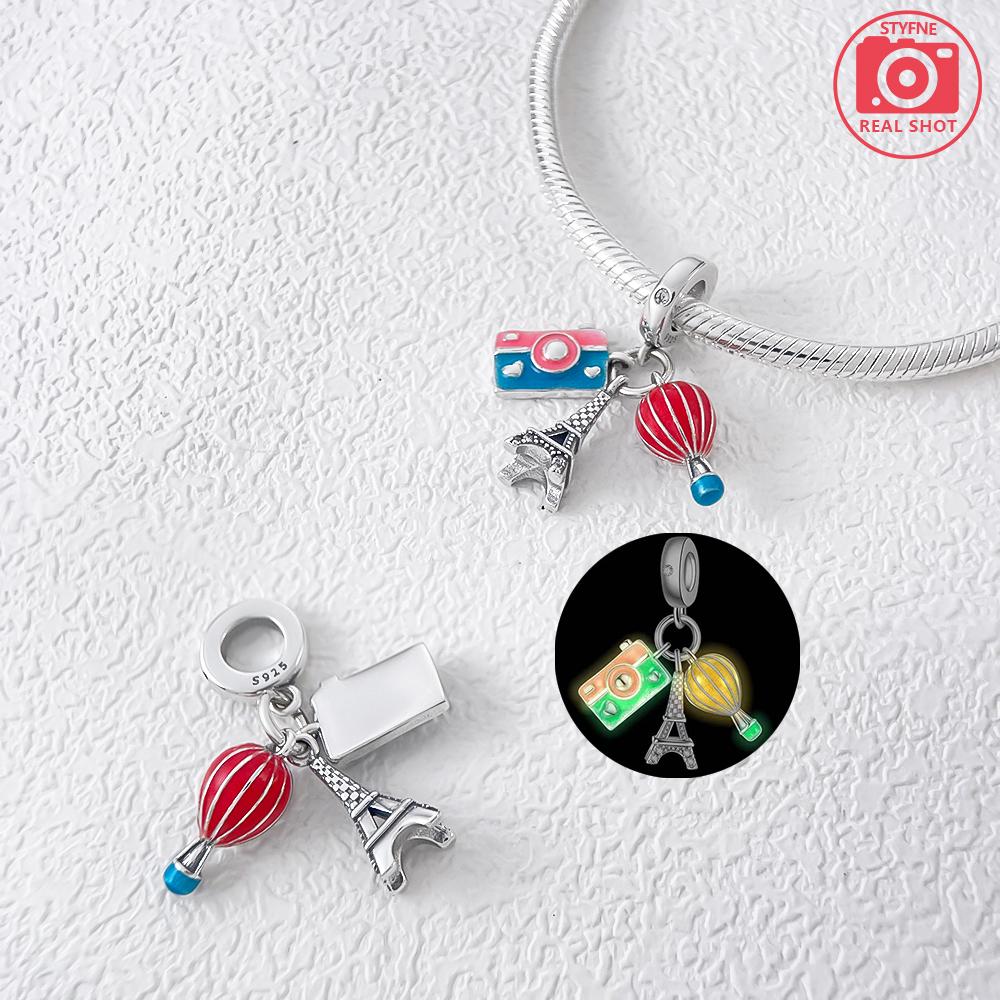 Copper Luminous Travel Series Luggage Plane Car Chain Charms Beads Pendant For Original Bracelet Woman Girl Jewelry