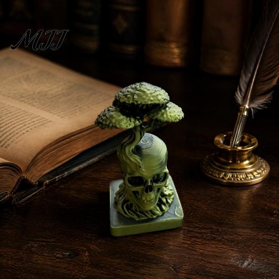 Durable Pla Material Statuette 3D Printed Tree of Life Skull Figurine, Gothic Desktop Ornament for Dark Academia Home Accessories Office Decor,