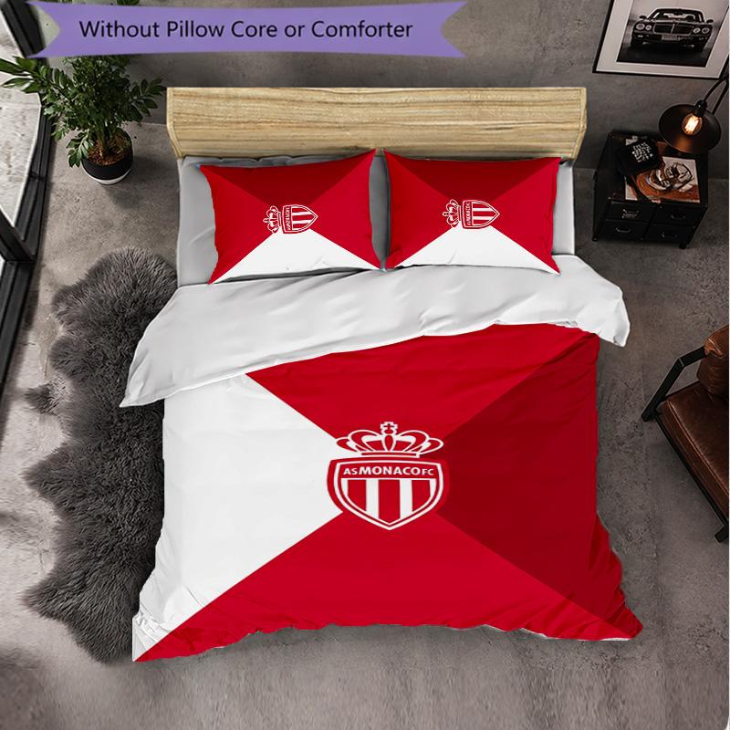 Monaco FC Themed Bedding 3Pcs Duvet Cover Set Decorative Bed Linen For Teen Room Home Decoration