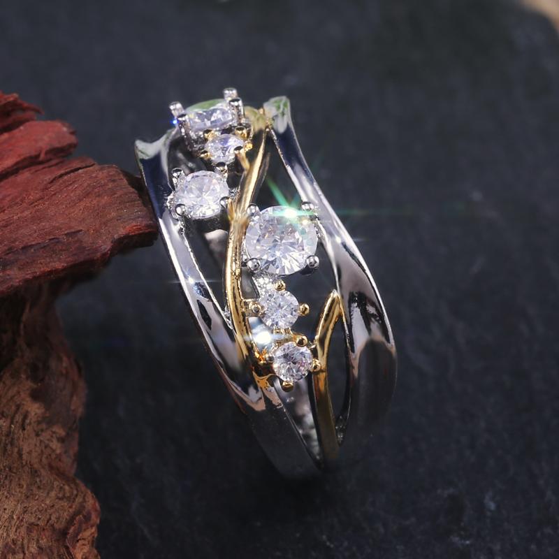 Neuer zweifarbiger Fingerring aus Gold und Silber für Frauen, modische Form, Zirkonia, für Damen, Hochzeit, Verlobungsring, Schmuck