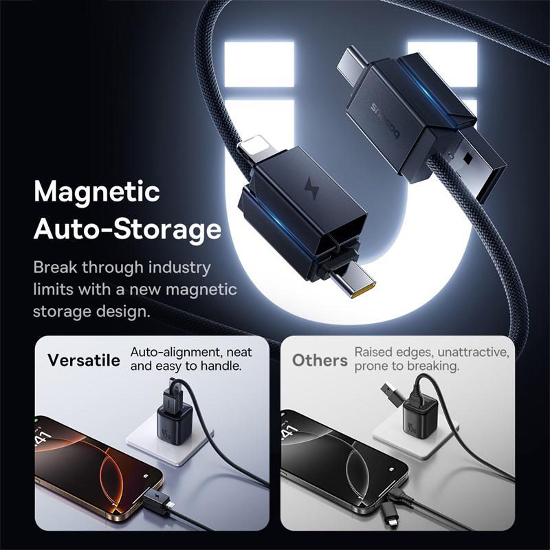 BASEUS Versatile 1m Two-For-Two Fast Charging Cable USB+Type-C to Type-C+Ip Data Cord