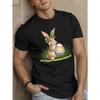 European Sizes Rabbit with Decorated Easter Egg Men's Short Sleeve T-shirt Summer T-shirt Top