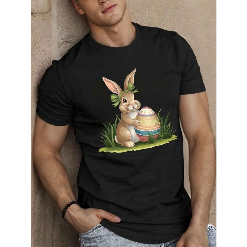 

European sizes Rabbit with Decorated Easter Egg Men s Short Sleeve T-shirt Summer T-shirt Top 4XL чорний