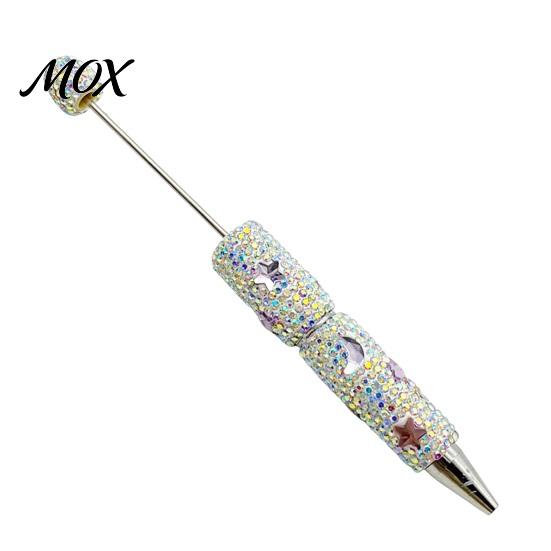 Decorative Pens for Beads Glitter Beadable Ballpoint Pen, Sparkly Rhinestone Star Moon Beaded Plastic Writing Crafts DIY Handmade Gel Ink Pen