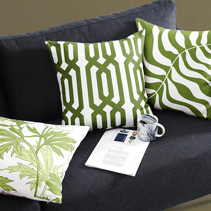 Nordic Style Throw Pillowcase Dark Green  Geometric Leaf  Sofa Car Decoration Cushion Cover Home Decor