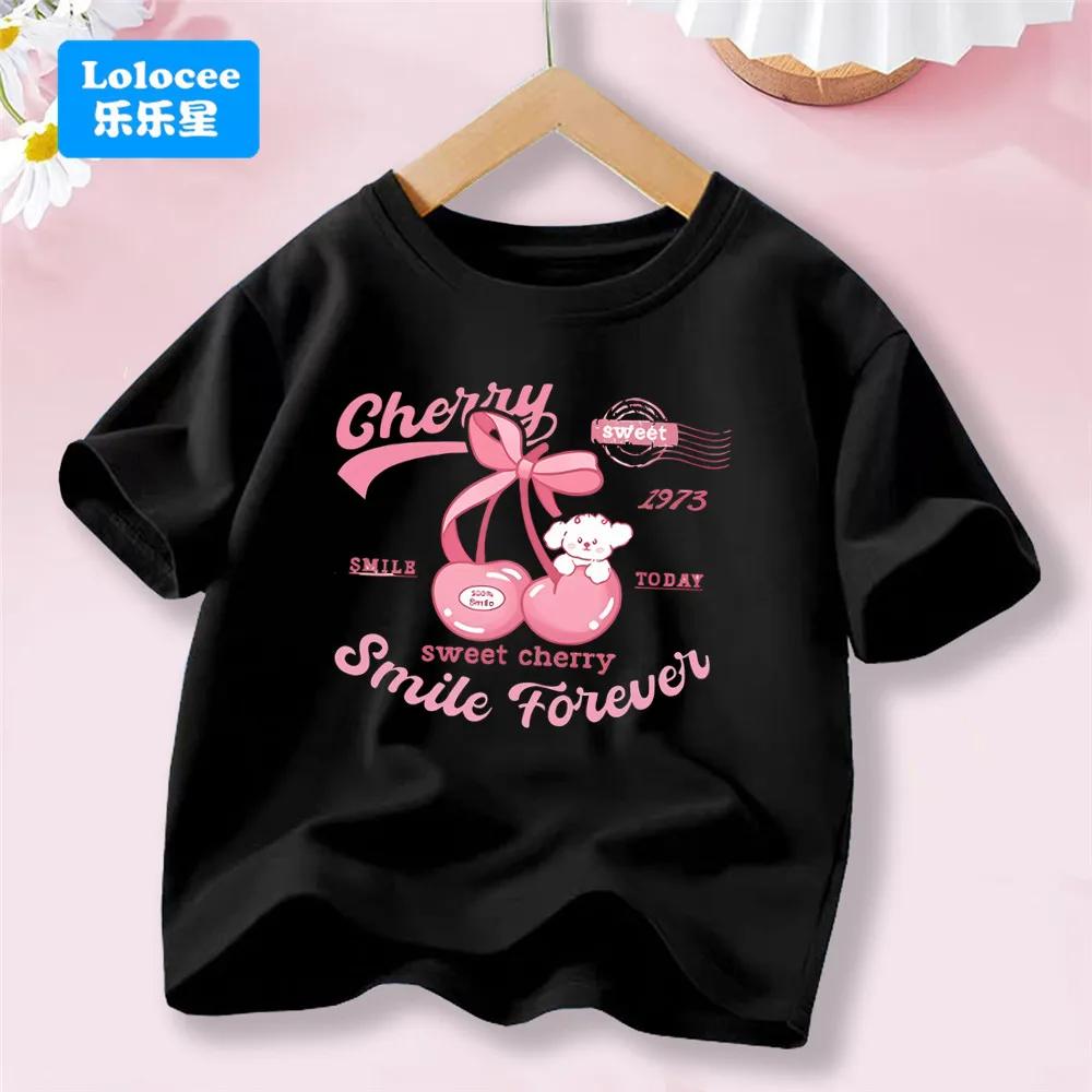 Girls' New Summer Korean Style Short Sleeve T-shirt Trendy Cute Bowknot Tee for Girls, Sweet Top for Toddlers and Young Girls