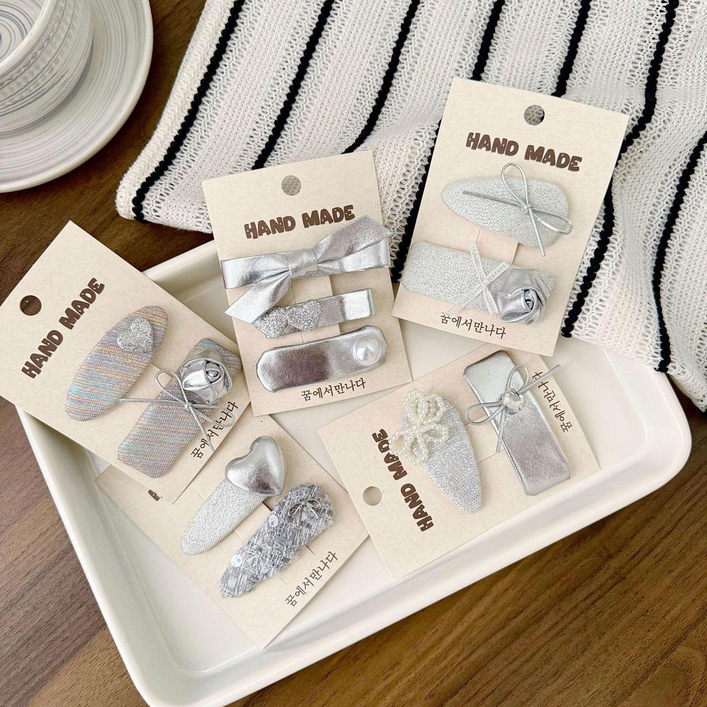 Korean Silver Hairpin: Gentle, Stylish Art BB Clip for Girls - High-Grade Leather Children's Bangs Clip