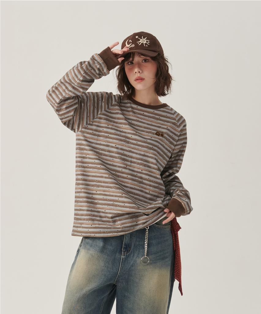 ESCAPEFROM Brush Stripe Star Full Print Long Sleeve Brown