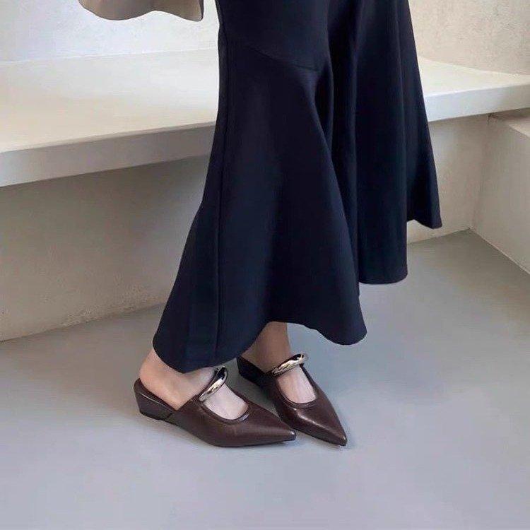 Temperament spitze Metallwort mit Taschenkopf Halbschuhe neue Keilabsatz Mittelhochschuhe Plateau Damen Hausschuhe