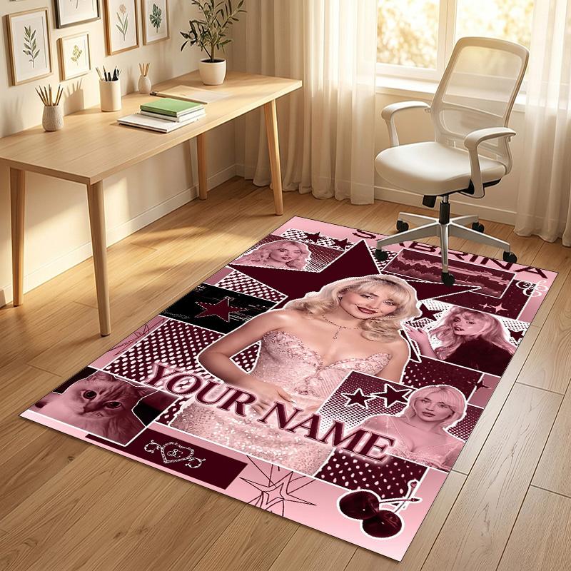Personalized Crystal Velvet Carpet,Sabrina Carpenter Custom Printed Name, Plush Area Rug For Home Indoor Decor
