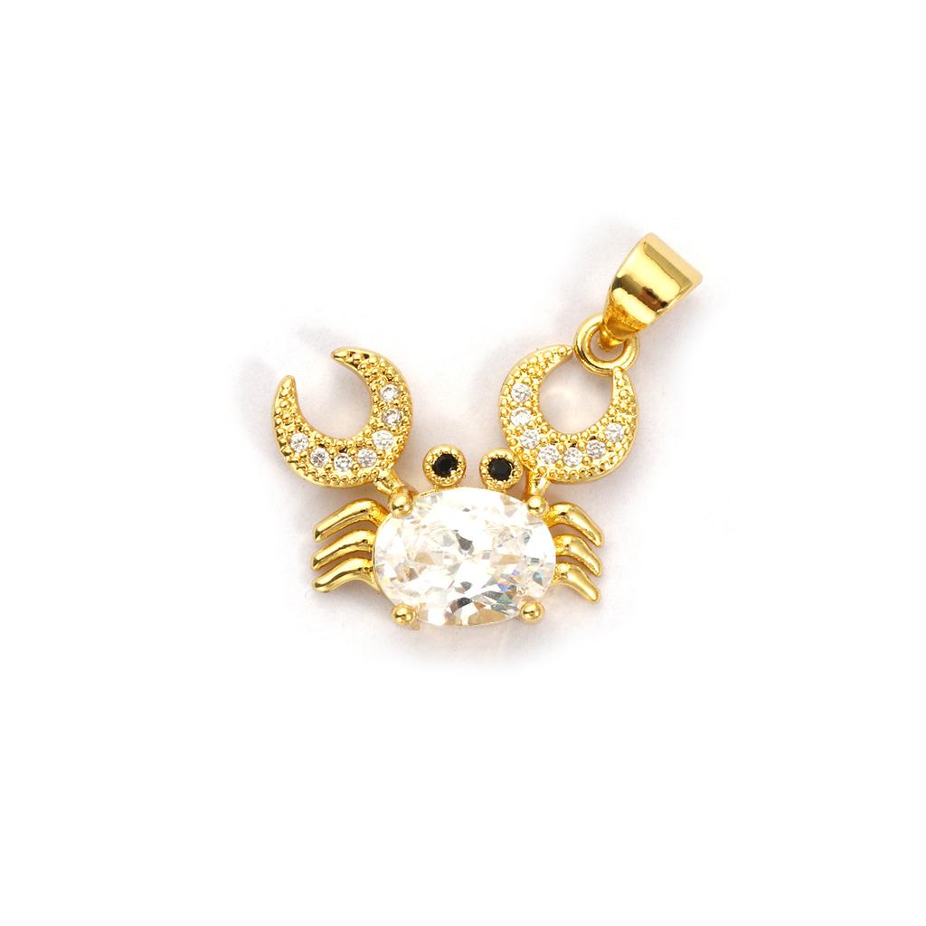 1 Piece Brass & Glass Ocean Jewelry Charm Pendant 18K Gold Plated Crab Micro Pave Clear Cubic Zirconia Necklace DIY 20mm x 19mm
