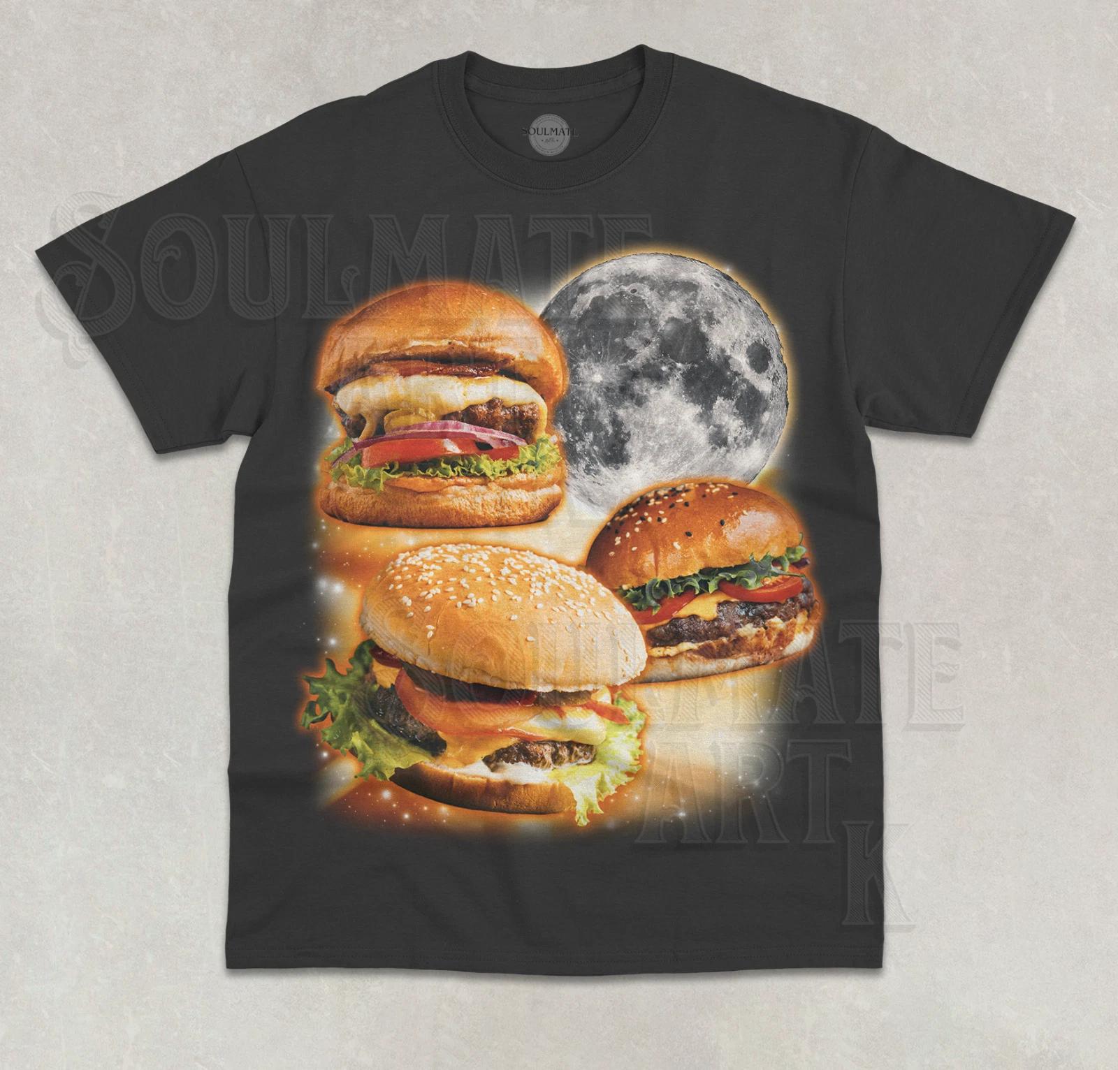 Three Burgers Moon T- Shirt Funny Meme Food Lover Graphic Joke Unisex Shirt XL