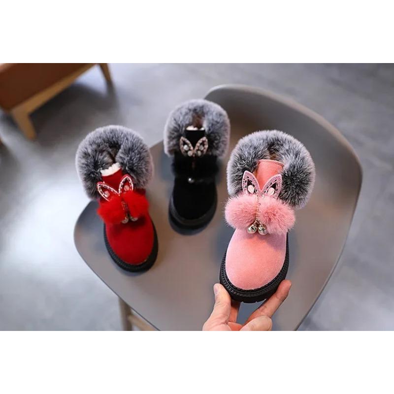 Winter Girls Boots Princess Snow Boots Leather Sport Shoes For Girl Children Warm Boots Fashion Soft Bottom Kids Sneakers