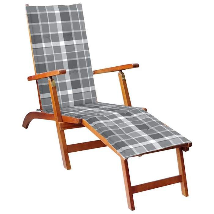 VidaXL Acacia Solide Chaise de Terrasse avec Repose-pied et Coussin Chaise Longue d'Extérieur Bain de Soleil de Terrasse 3064028
