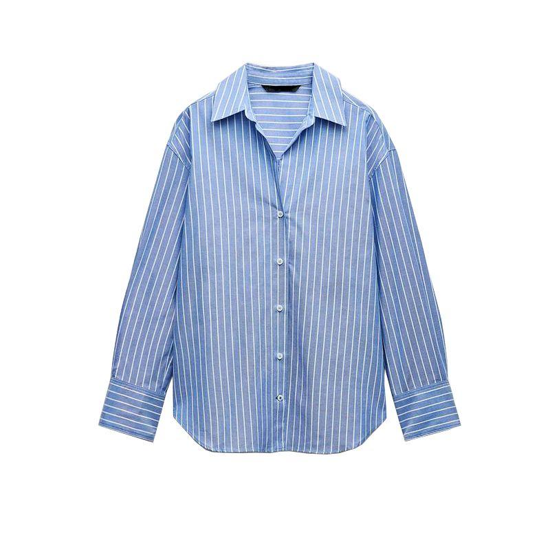 Spring New Women's Clothing Stripes Oxford Long Sleeves Lapel Minimalist Loose Shirt 8741049 2350736