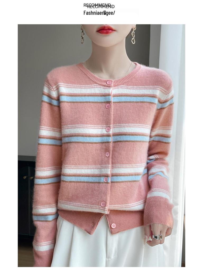 AUTUMN WINTER WOOL CARDIGAN: Women’s Loose Long Sleeve Round Neck Top