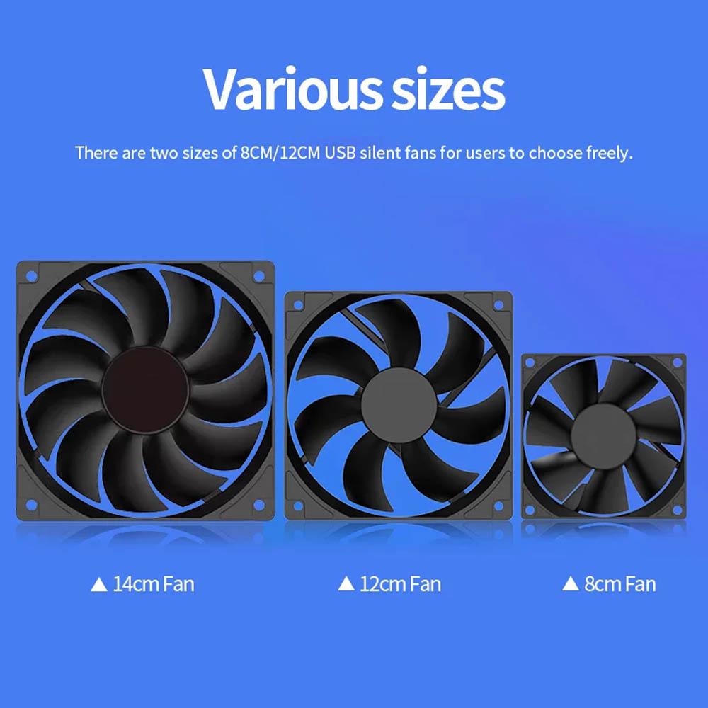 5V USB PC Case Exhaust Fan 8/12/14cm Hydraulic Bearing With Protective Net & Screws For Router TV Set‑top Box Cabinet Cooling