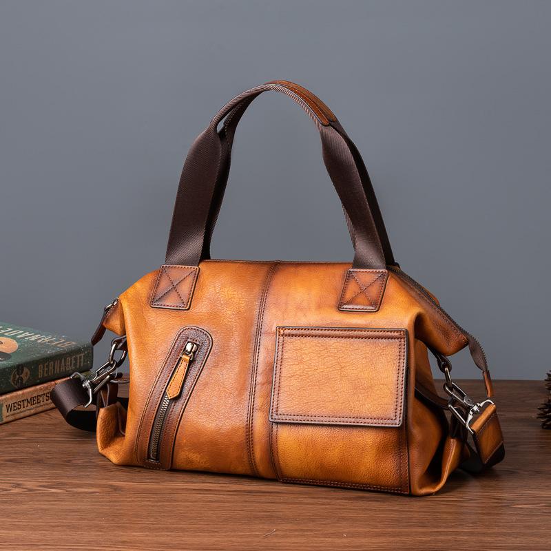 Black Spot Top Layer Tree High Vegetable Tanned Cowhide Retro Casual Men's Bag