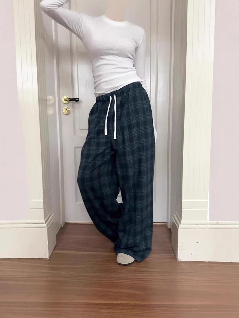 Women's Retro Plaid Pants: Trendy, Loose, Versatile Long Pants for Spring/Autumn 2026
