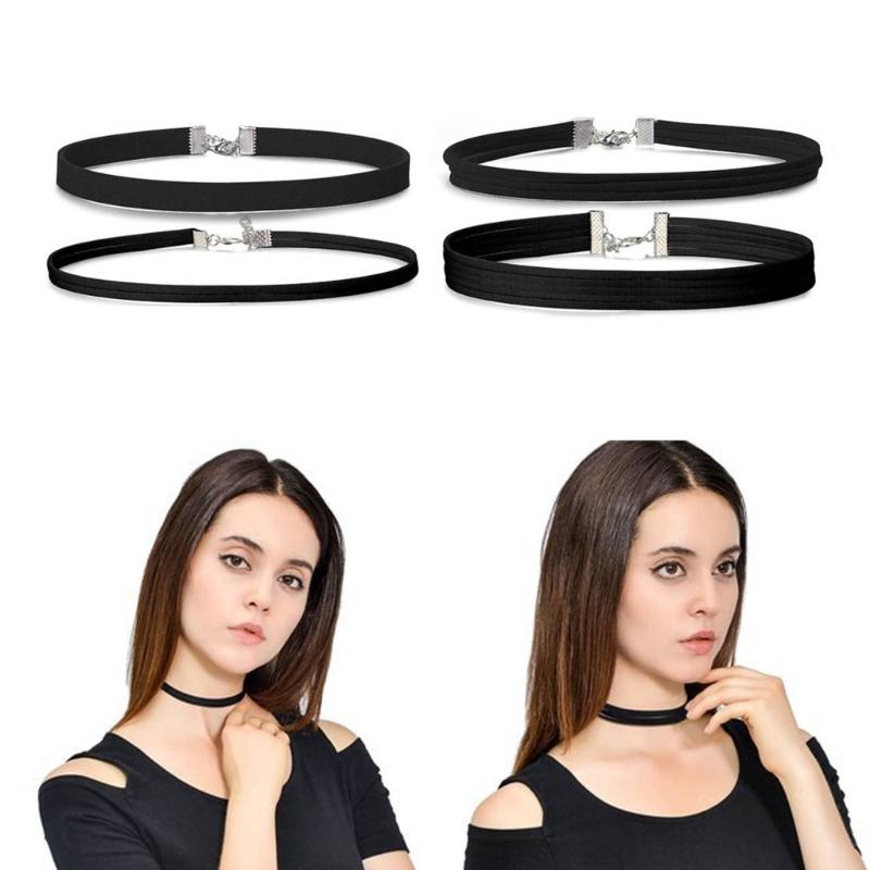 Nischen-Schwarzes Choker-Set 4 Stilvolle Halsketten Trendige Zarte Schlüsselbeinkette Halsschmuck Halskette Accessoires für Damen