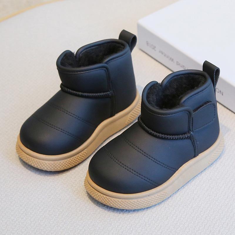 Children's snow boots, winter boys' short boots with thick fleece, girls' cotton boots, warm baby cotton shoes