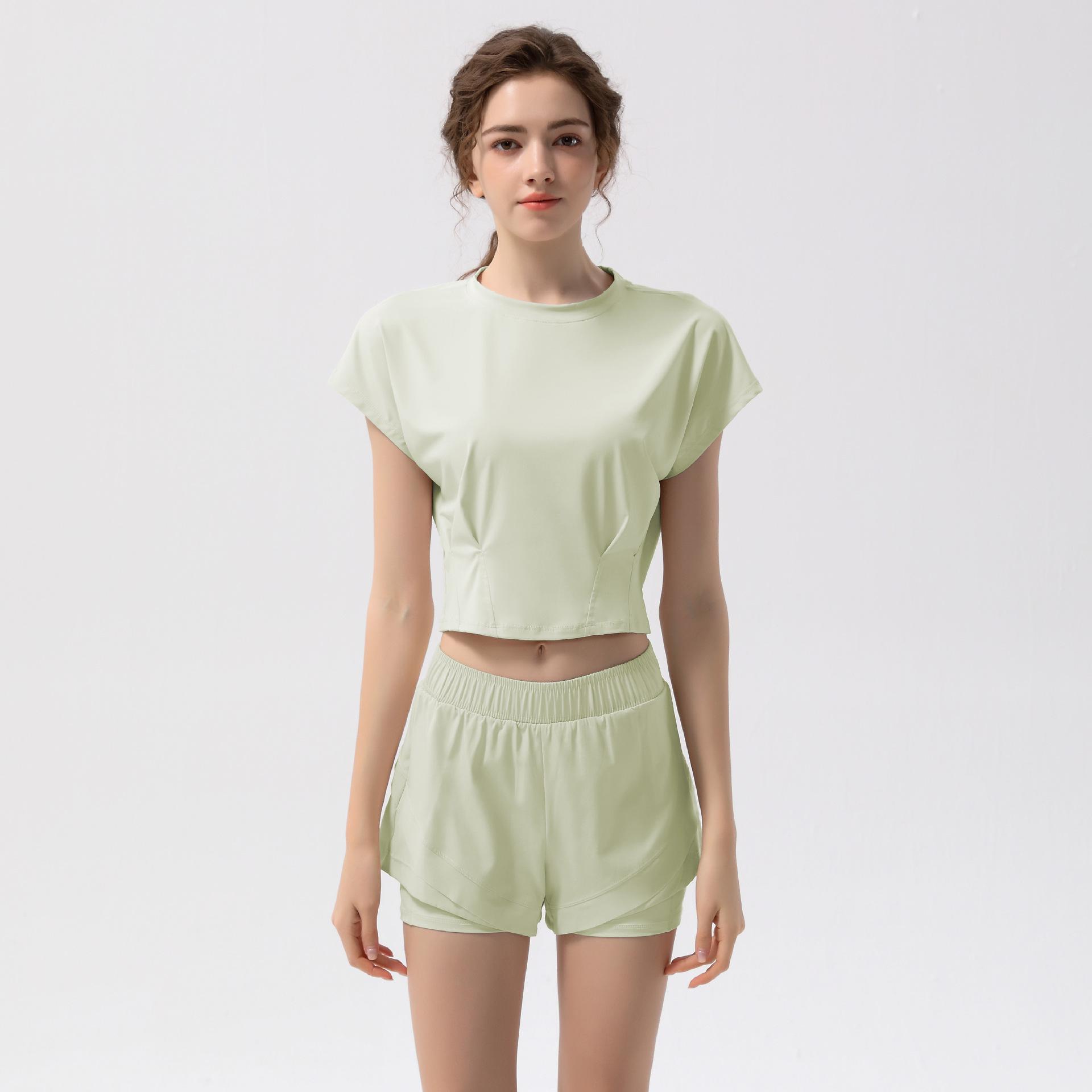 

Женский летний костюм для йоги 2023 года, быстросохнущий, дышащий, облегающего кроя - повседневная спортивная одежда с коротким рукавом M зелёный