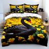 Schwarzer Schwan mit gelben Blumen Bettwäsche-Set für Kinder Luxuriöses Geschenk 3-teiliges Digitaldruck-Bettdecken-Set Weich Bequem Atmungsaktiv