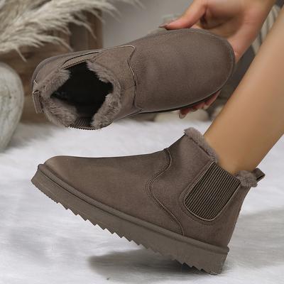 2025 Winter Damen Kurze Plüsch Warme Schneestiefel Freizeitschuhe Neue Wildleder Pelz Chelsea Stiefeletten Flats Plateau Damen Schuhe Botas