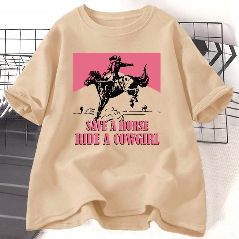 Salva un Cavallo Cavalca una Cowgirl T-shirt da Donna Lesbica Orgoglio LGBT Western T-shirt Cotone Girocollo T-shirt Musica Country Vintage Tee
