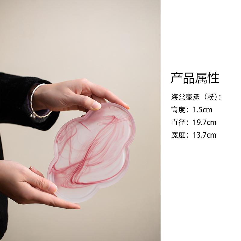 

Ink Purple Glass Begonia Pot Bearing Holder Dessert Serving Tray Dry Brew Table Tea Tray Tea Board Coasters Kung Fu Tea Supplies