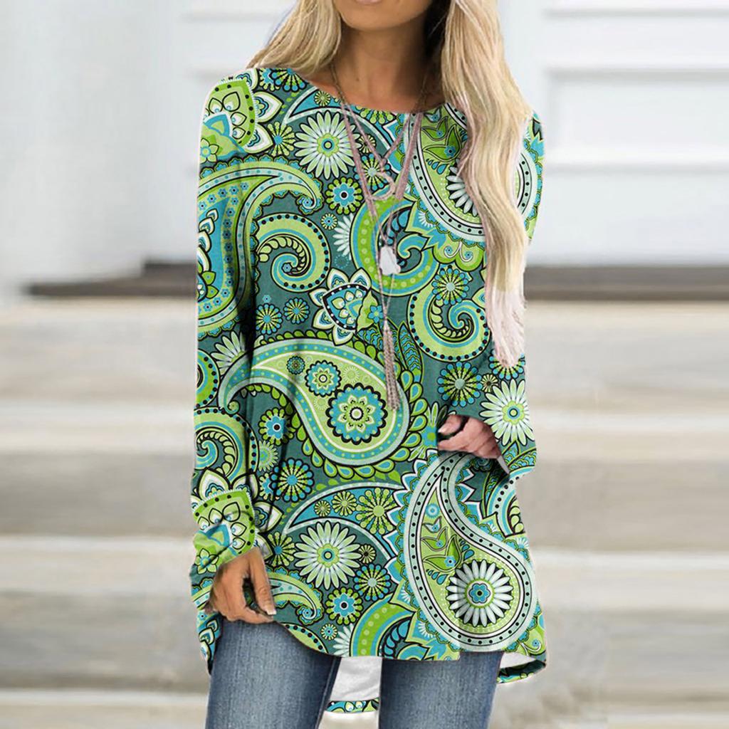 Paisley Pattern T-Shirts Boho 3D Print Women Fashion Streetwear Long Sleeve T Shirt Oversized Tunic Tees Tops Female Clothing