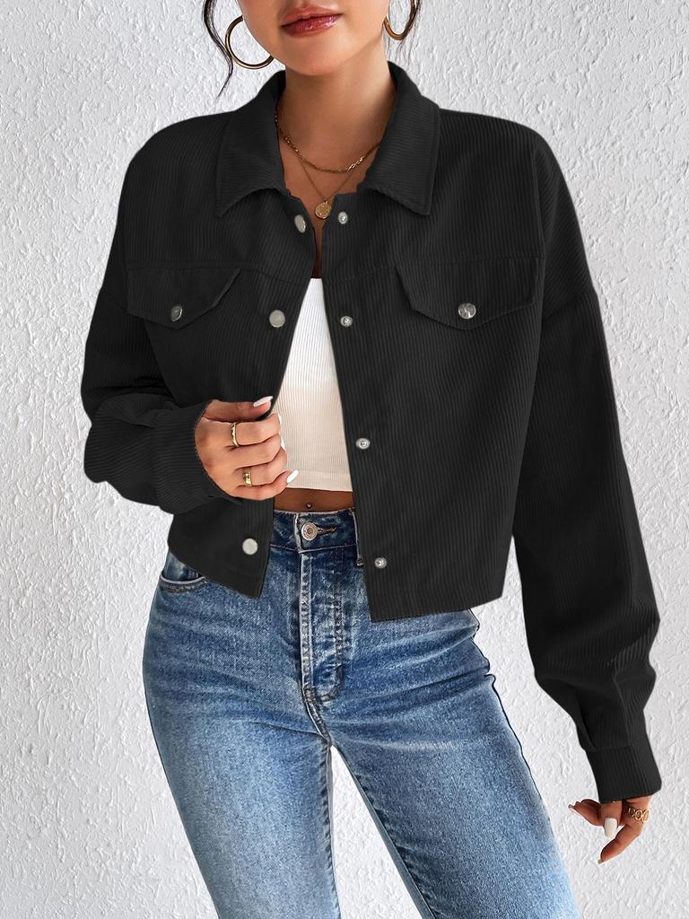 Cross2025 Women's Corduroy Lapel Jacket - Autumn/Winter Casual Short Coat