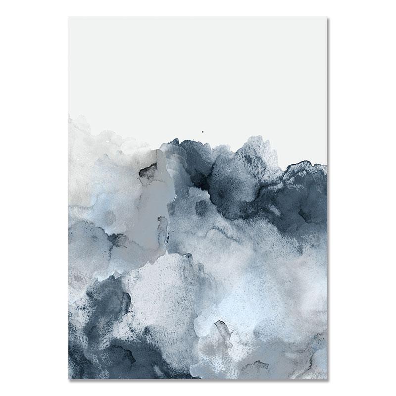 Blue Gray Wall Art Nordic Poster Abstract Watercolor Decoration Picture for Living Room Modern  Canvas Painting Home Decor