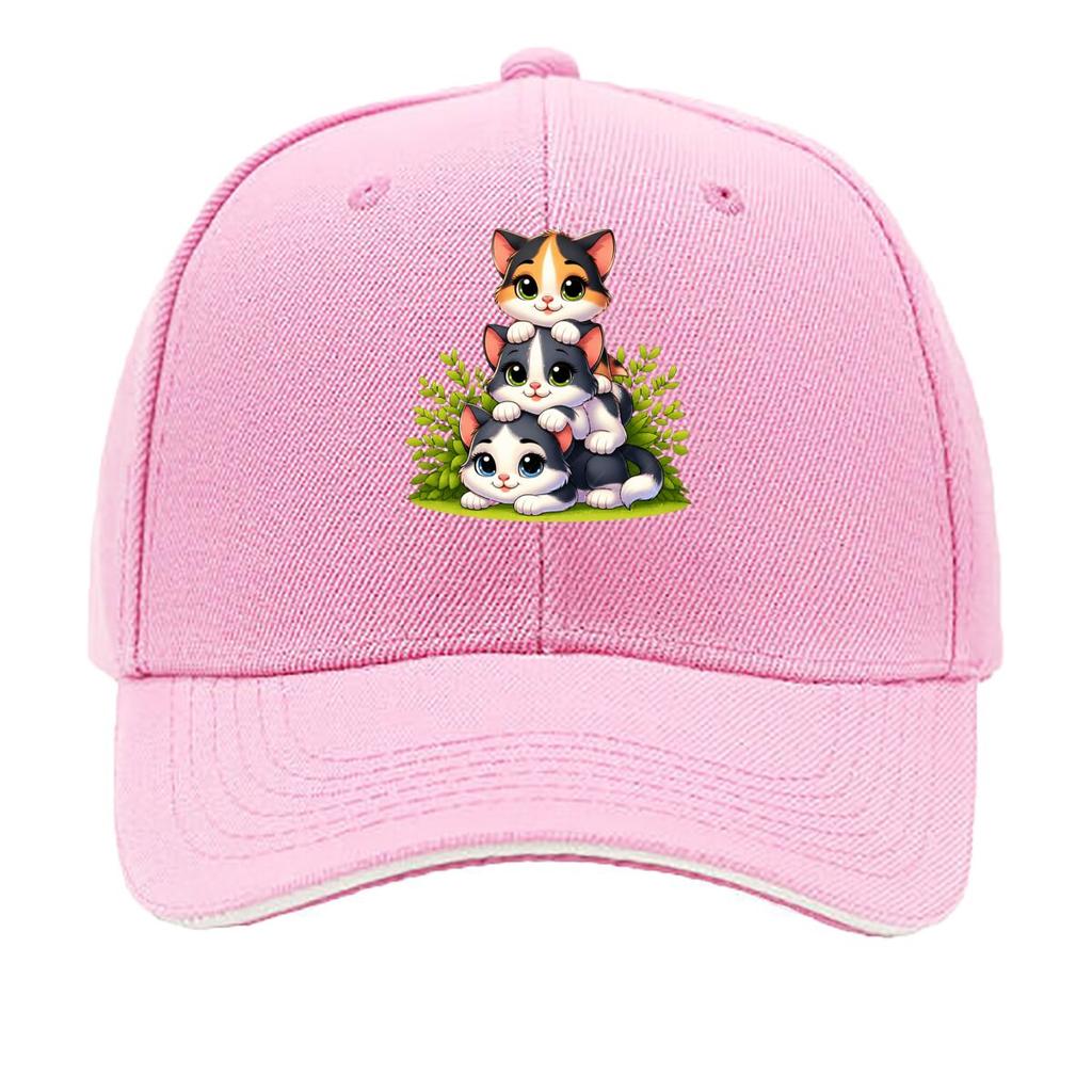 Cute Three Little Cats Stacked Together Cartoon Sandwich Baseball Cap Unisex Women Sun Cap Outdoor Workouts Hat