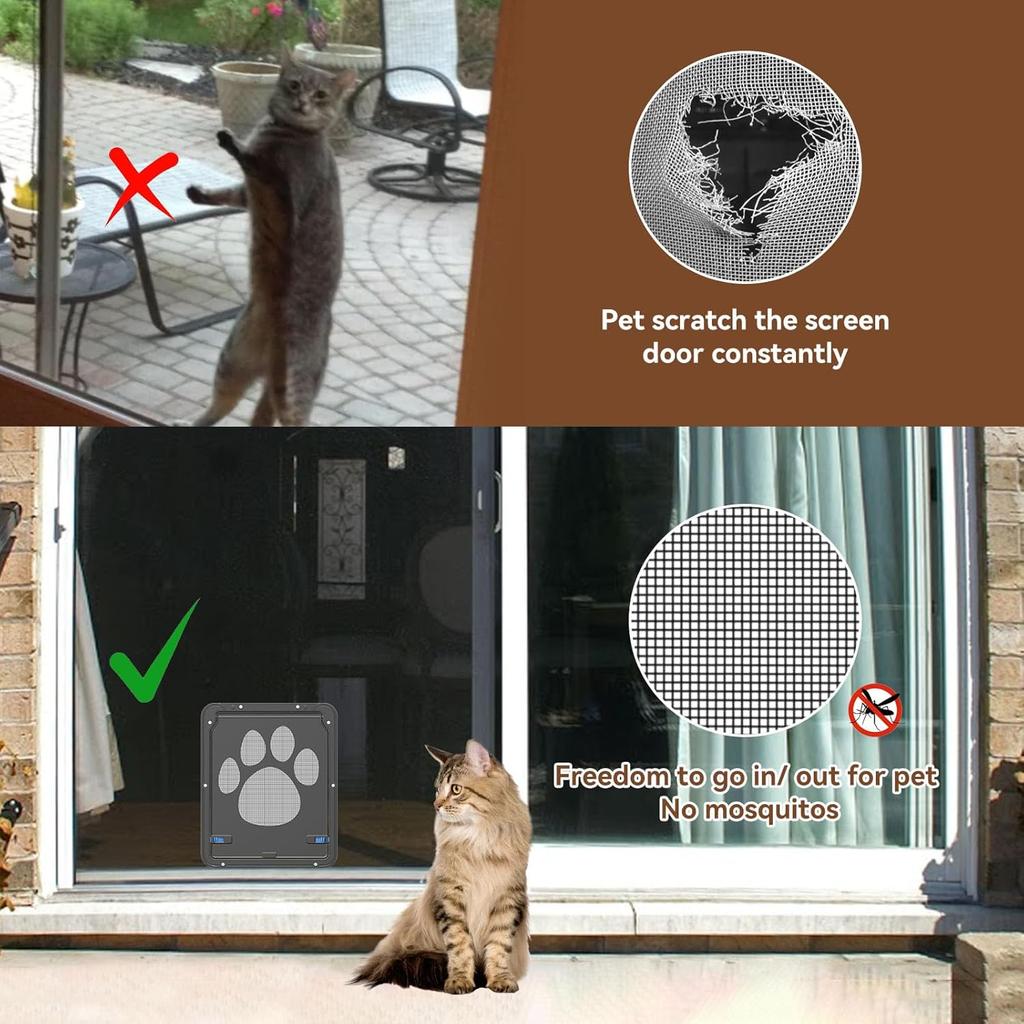 PETLESO Small Dog Door for Screen Door, Cat Door 8"×10" Magnetic Flap Self-Closing, Pet Screen Door for Sliding Door, Puppy Doggy and Cat Door Built