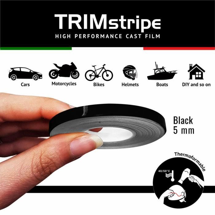 Bandes Adhésives - Trim Stripes - Noir - 5 mm x 10 mt - Thermoformable - Résistant aux intempéries