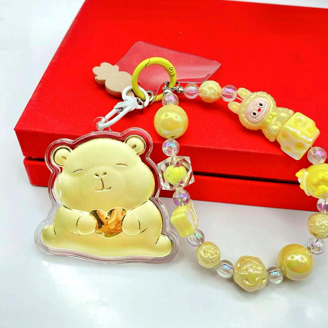 Pure Gold 999 Cartoon Capybara Keychain and Phone Strap Charm