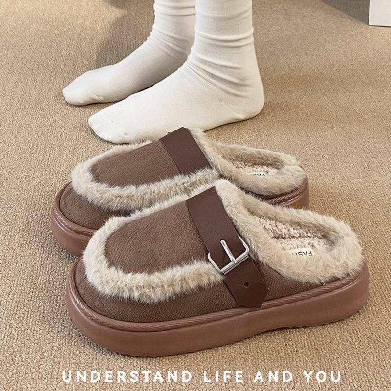 

Thick-soled Boken cotton slippers women s autumn and winter velvet warm one-pedal fluffy shoes dirt-resistant and non-slip high-end cotton shoes 42-43
