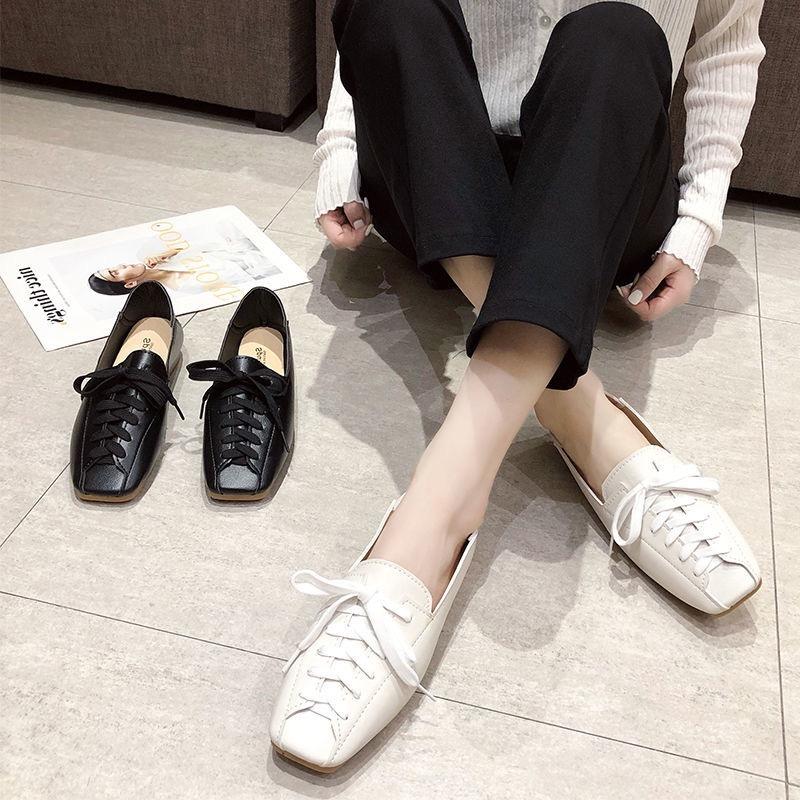 Fashion ZANPACE Casual Square Toe Platform Shoes New Spring Lace-Up PU  Loafers Women Shoes 2025 Soft Flat with Leather Shoes Female