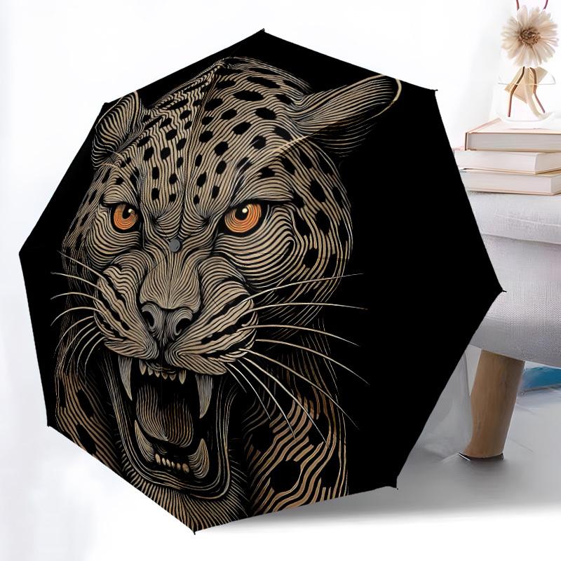 1pc Leopard Wildcat Automatic Folding Umbrella - 8-Rib Compact Travel Umbrella Durable & Portable for Outdoor Use, Perfect Gift064