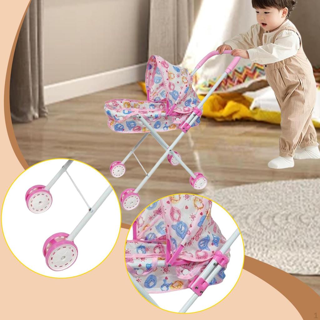 Doll Kids Play Toy Coordination Folding Educational Pram Push Cart for Party Holiday