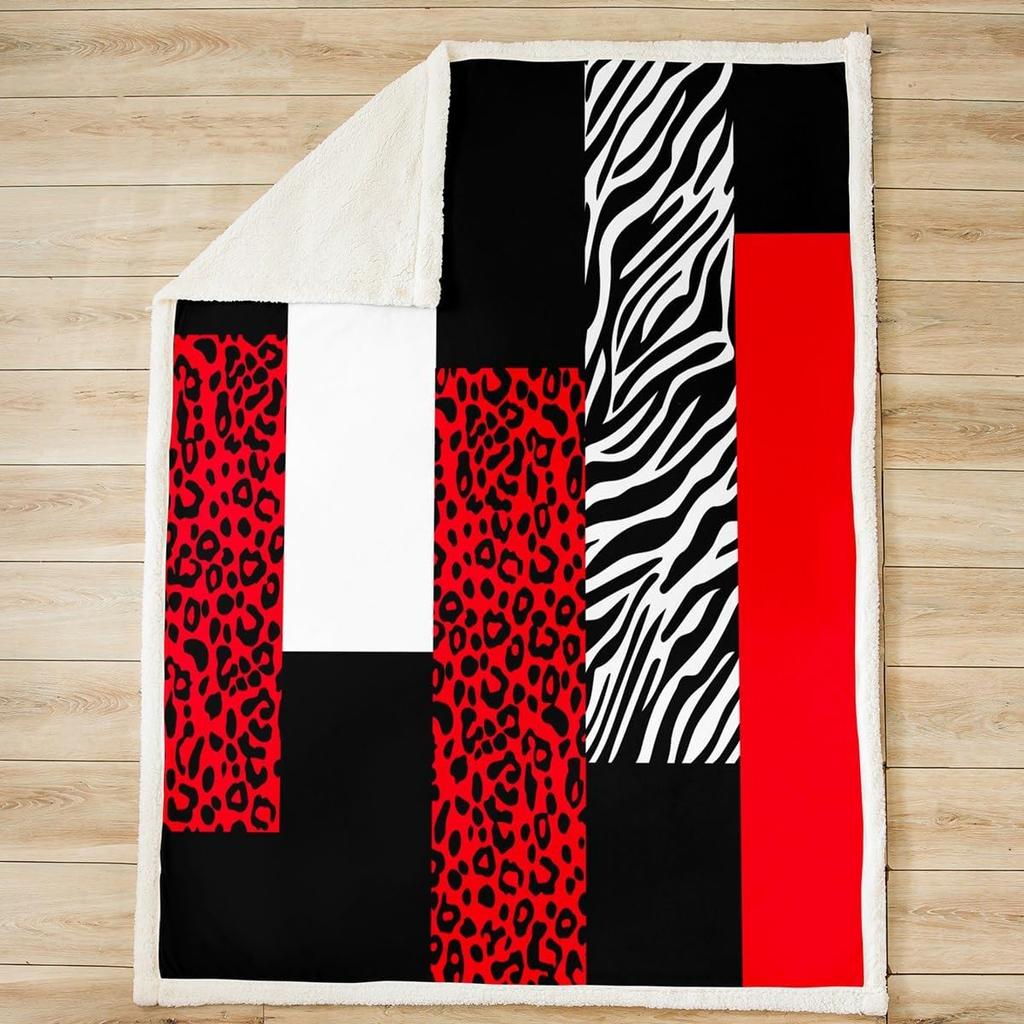 Red leopard zebra print blanket bold animal pattern soft throw modern home decor stylish bedroom bedding fashion design textile