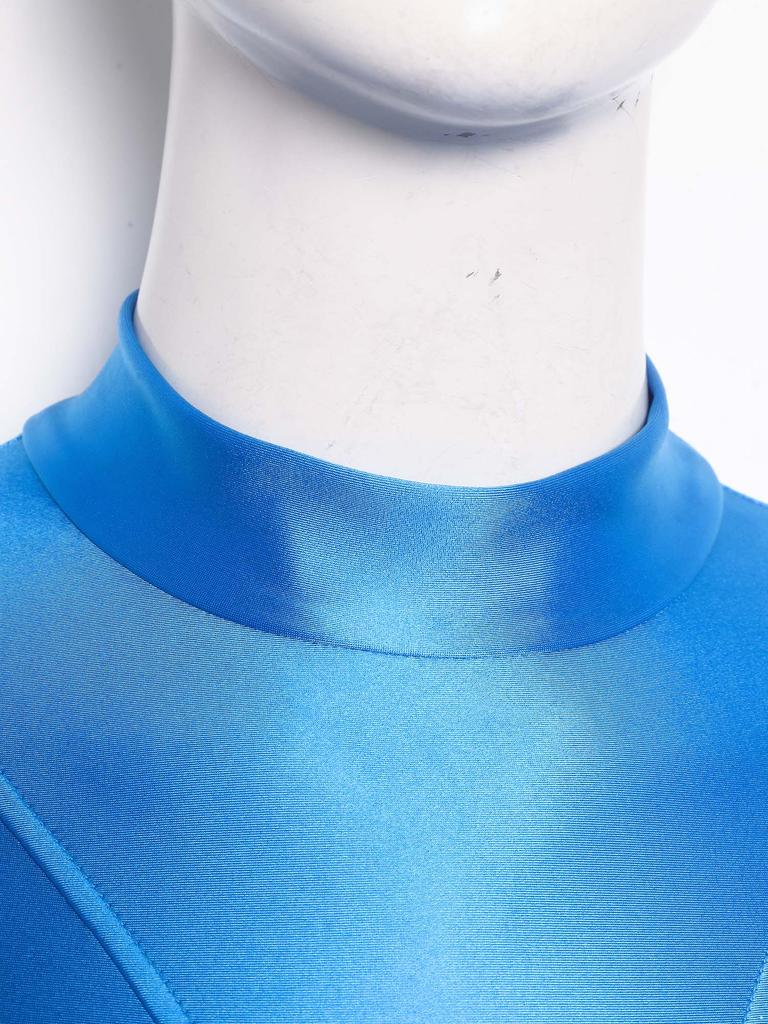 Costume da bagno da donna lucido e oleoso, collo alto, manica corta, schiena scoperta, vestibilità aderente, intero, costume da surf