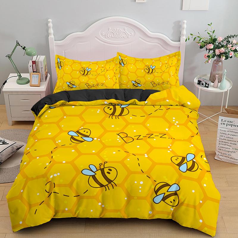 Bee Honeycomb Bedding Set Flying Wildlife Geometric Floral Duvet Cover Twin King Size Microfiber Hexagon Beehive Comforter Cover