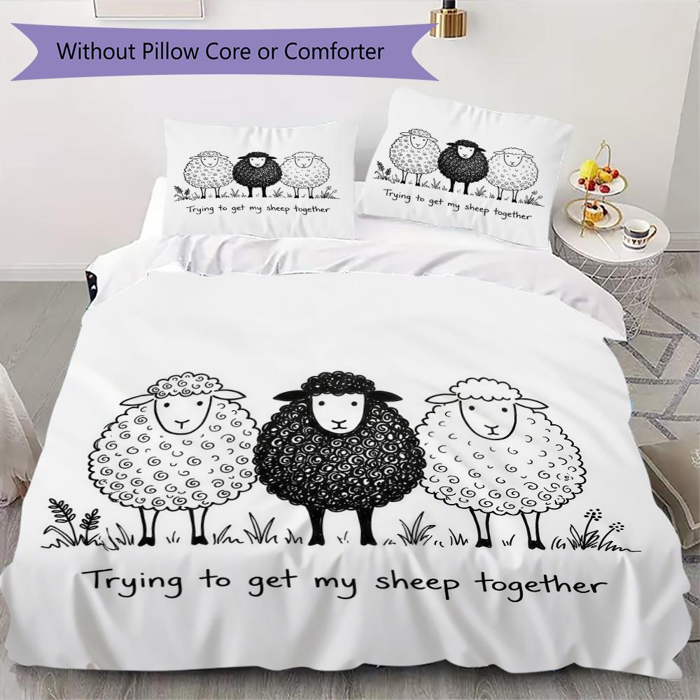 Line Art Sheep Pattern Bedding uilt Set uilt Cover Pillowcase Home Decoration Birthday Gift (1 * duvet cover + 2 * pillowcase without core)